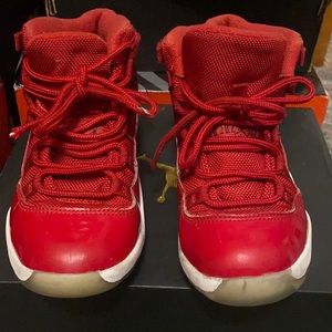 Boy Jordan 11s size 1 red and white space jams